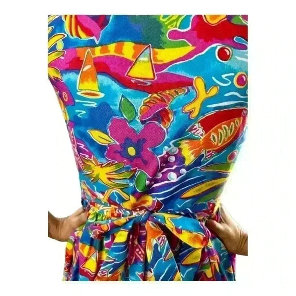 Vintage 90s CAROLINE CLASSICS GIRLS Dress SIZE 14 Bright Beach Floral Adult XS - Picture 4 of 9